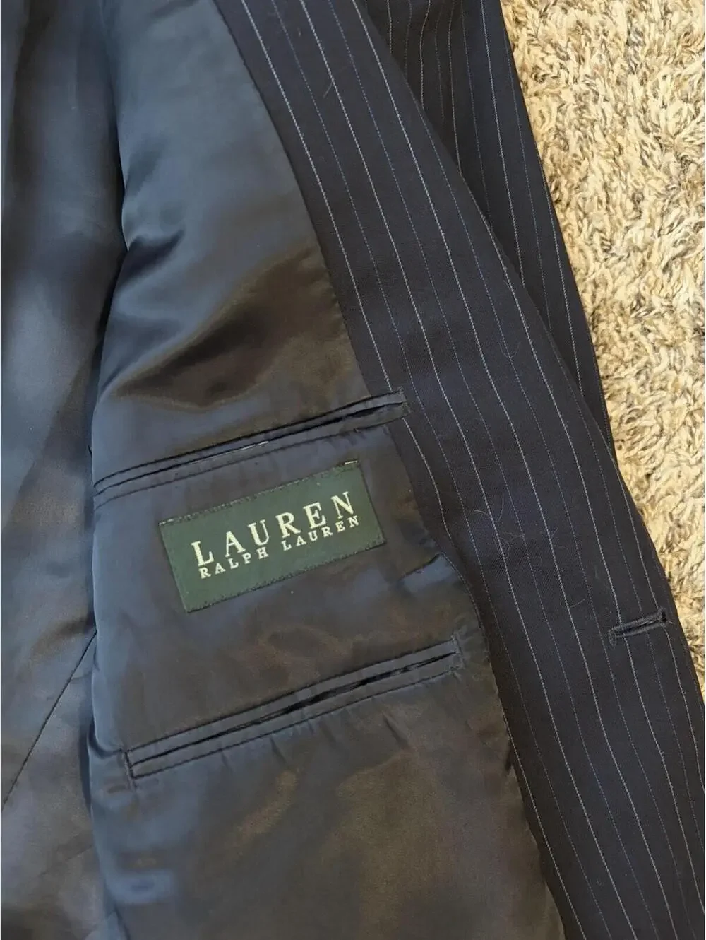 Lauren Ralph Lauren Navy Blue Pinstripe 100% Wool Suit Jacket Blazer Size 44R